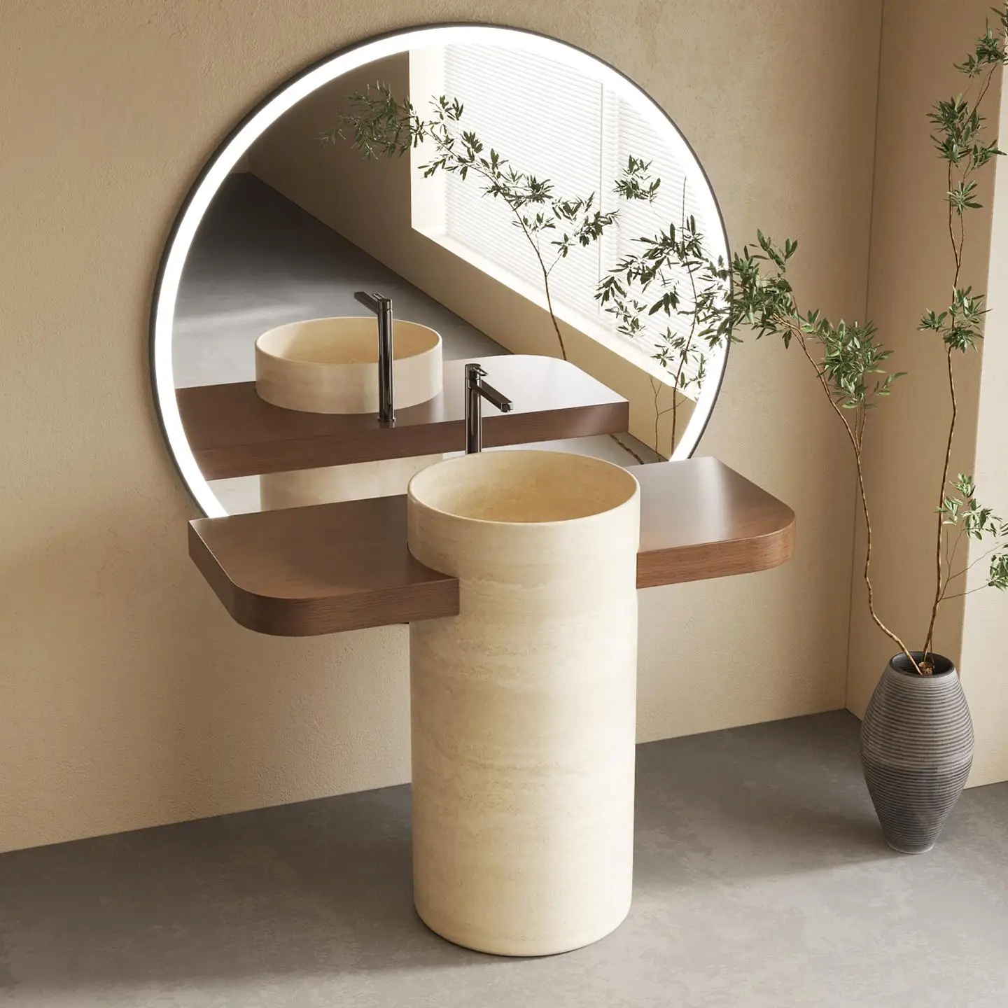 Home Living Bathroom Vanity - Luxury Handcrafted Travertine T-Base sink or