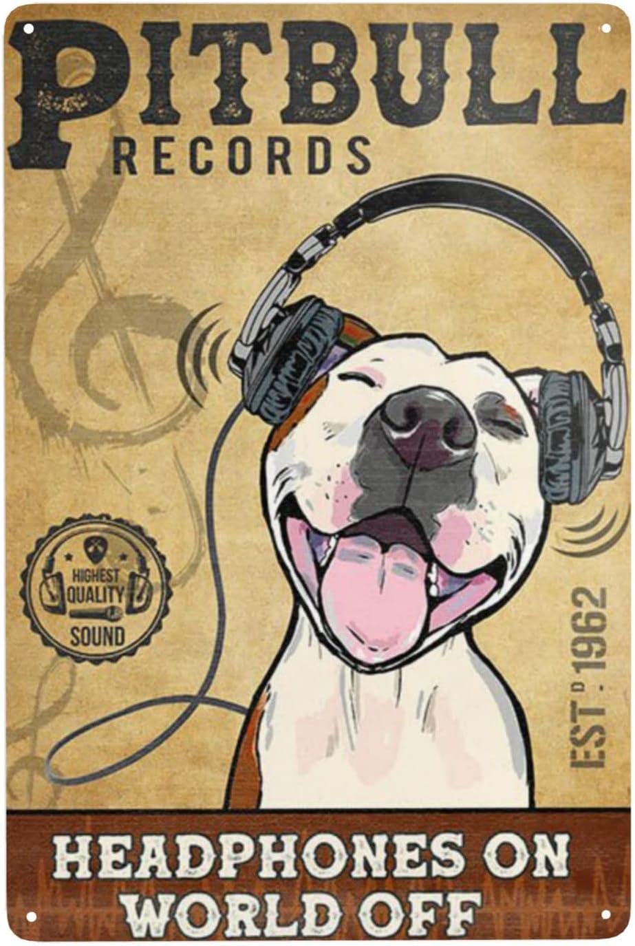 Home Bathroom Signs - Funny Tin Signs Pitbull Headphones On