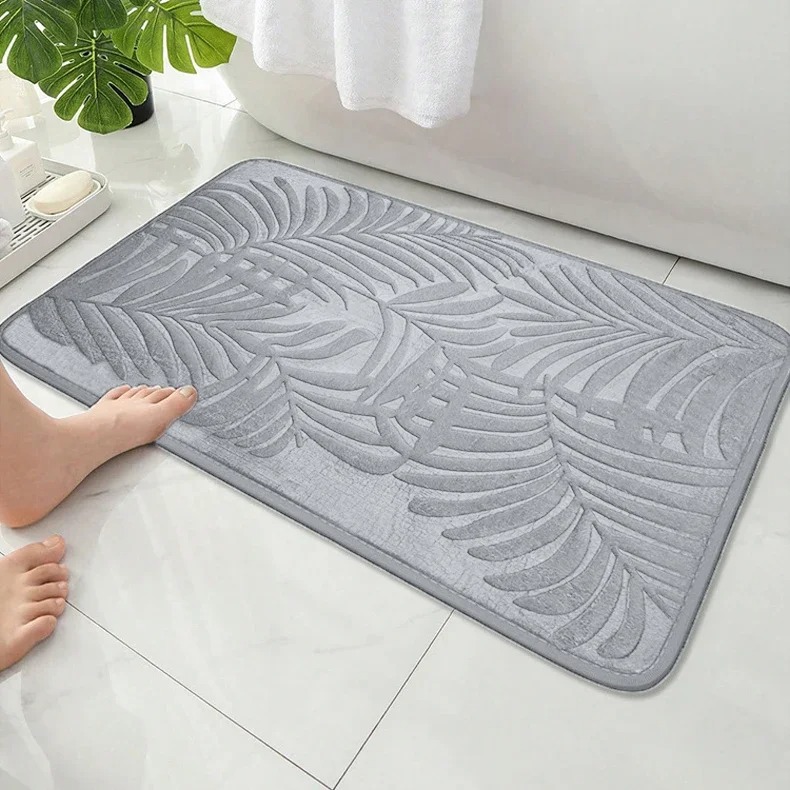 Zara Home Bathroom Rug - Embossed Palm Leaf Plant Print Non