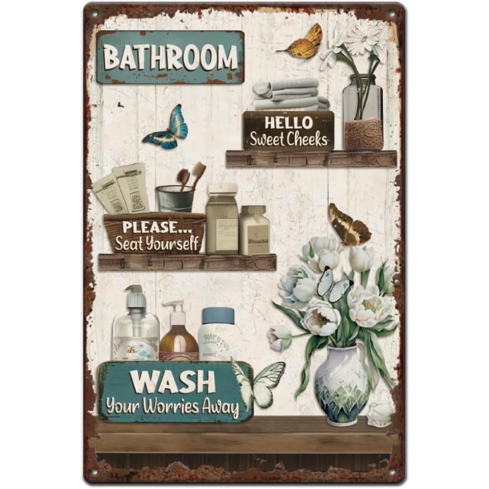 Bathroom Floral Tin Signs Vint – Home Bathroom Signs recenzja i cena
